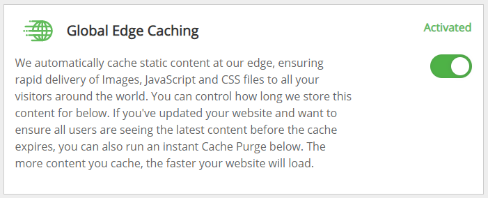 Screenshot of the Edge Caching option in the CDN page