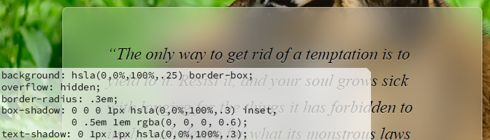 Example of the Frosted Glass CSS secret, with the CSS code in the foreground