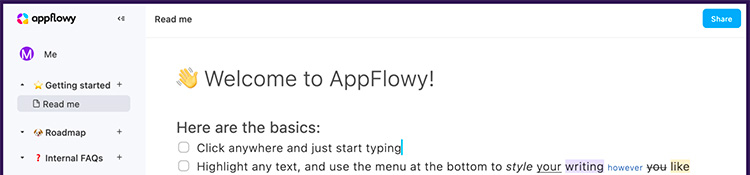 Screenshot of AppFlowy in use.