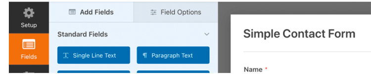 Screenshot of a simple contact form being built in the WPForms plugin