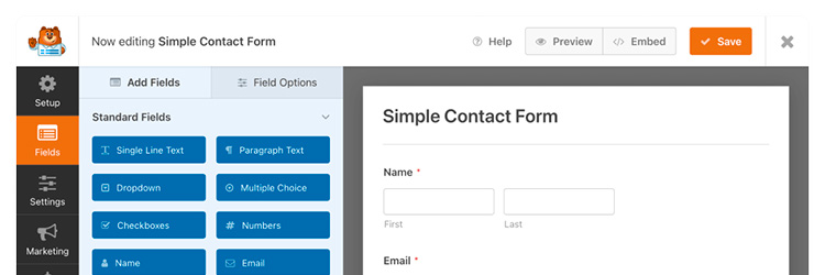 Screenshot of the admin section of the WP Forms WordPress plugin.